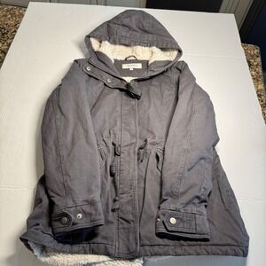 Sebby Womens Grey Soft Sherpa Lined Hooded Anorak‎ Jacket XS Winter Coat EUC